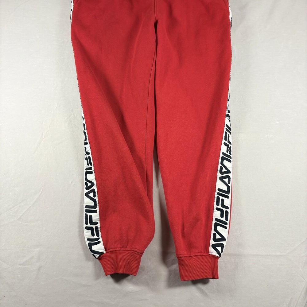 FILA Logo Tape Jogger Sweatpants Mens M Red Fleece Lined Athletic Side Stripe - Picture 4 of 12